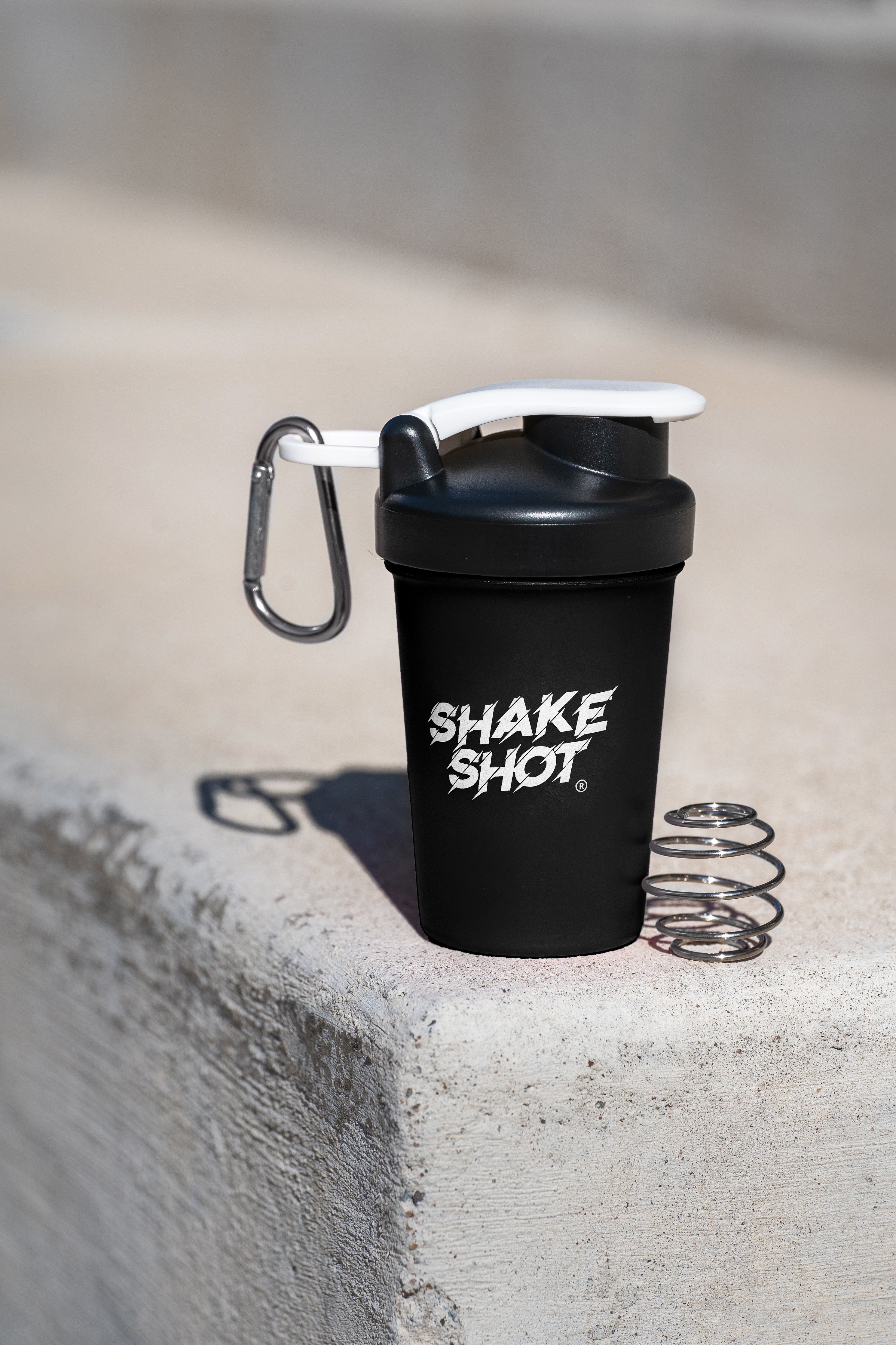 Shake Shot 4 oz Black Mini Pre-workout & Supplement Bottle with Clip & Shaker Ball