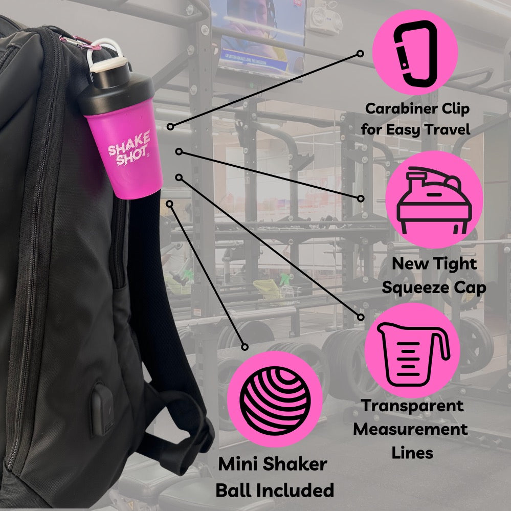 Shake Shot 4 oz Pink Mini Pre-workout & Supplement Bottle with Clip & Shaker Ball