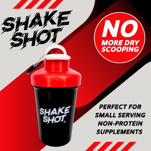Shake Shot 4 oz Black Mini Pre-workout & Supplement Bottle with Clip & Shaker Ball