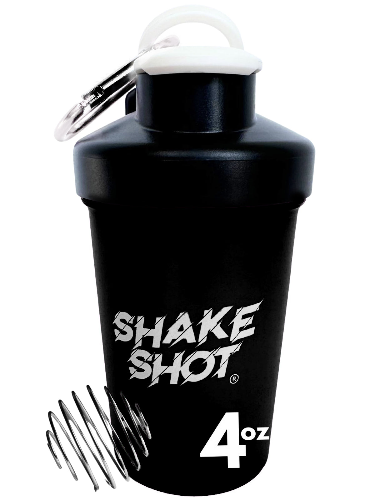 Shake Shot 4 oz Black Mini Pre-workout & Supplement Bottle with Clip & Shaker Ball