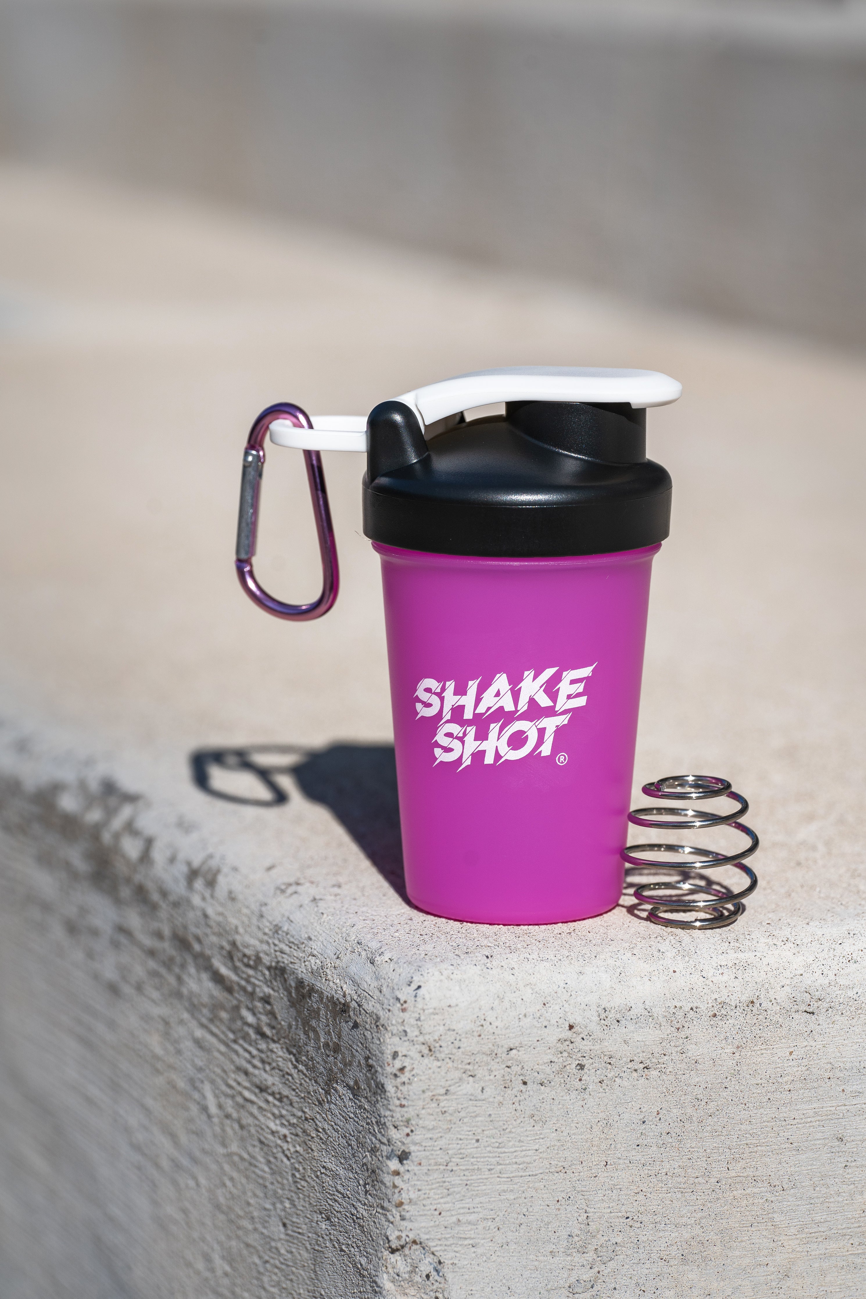 Shake Shot 4 oz Pink/Black Mini Pre-workout, Creatine, Collagen & Supplement Shaker Bottle with Clip & Shaker Ball BPA Free