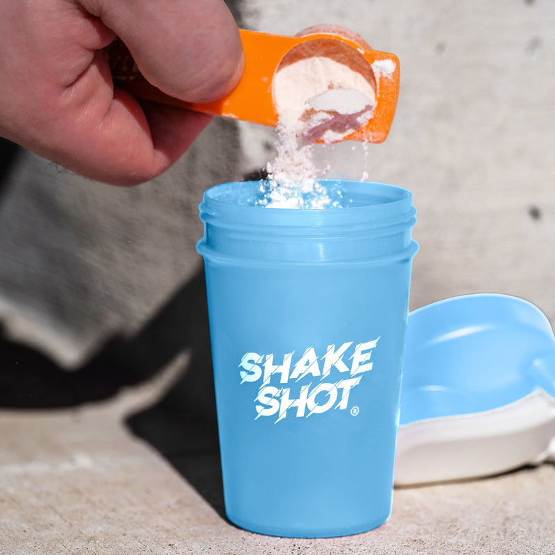 Shake Shot 4 oz blue mini shaker bottle