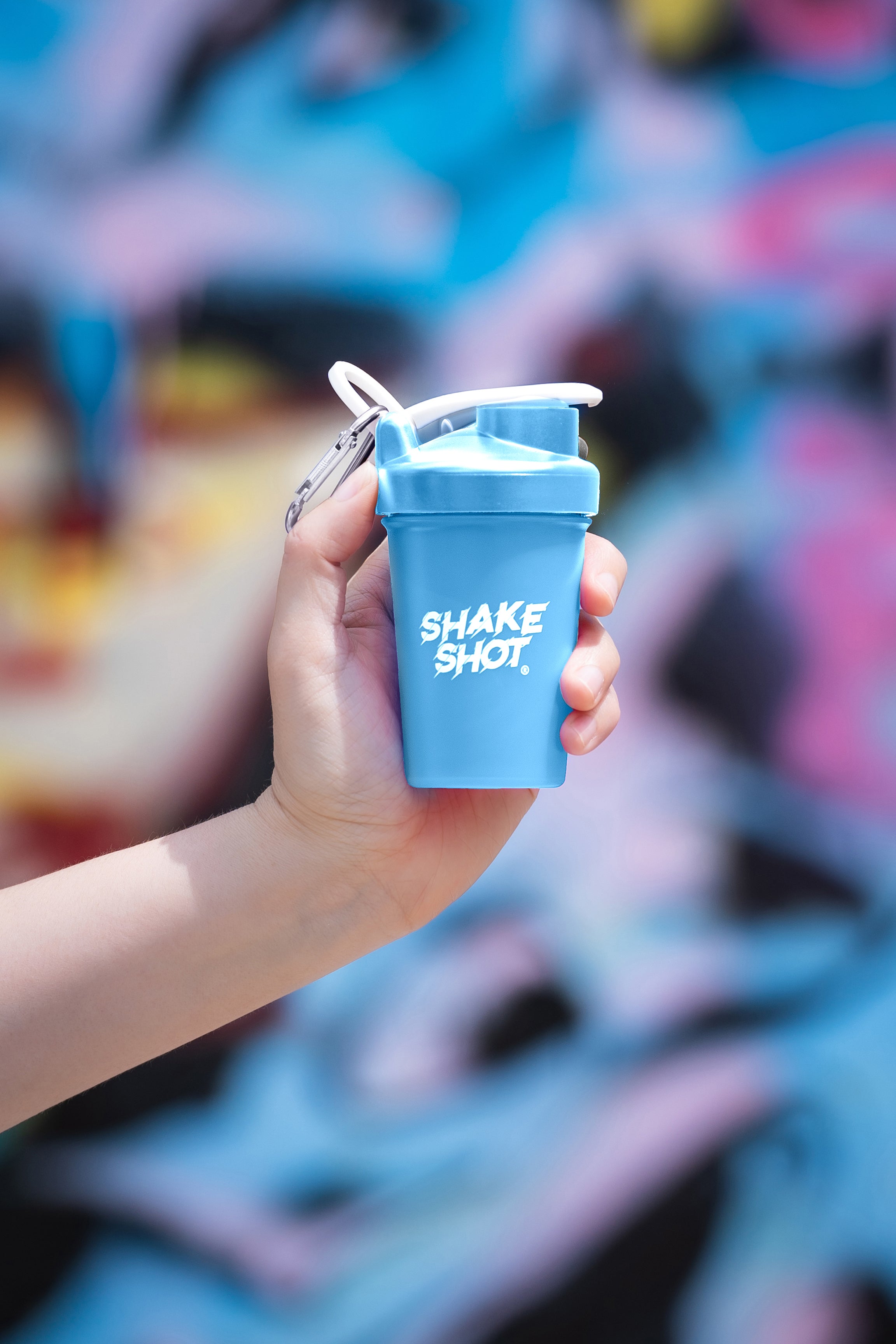 Shake Shot 4 oz Blue Mini Pre-workout & Supplement Bottle with Clip & Shaker Ball