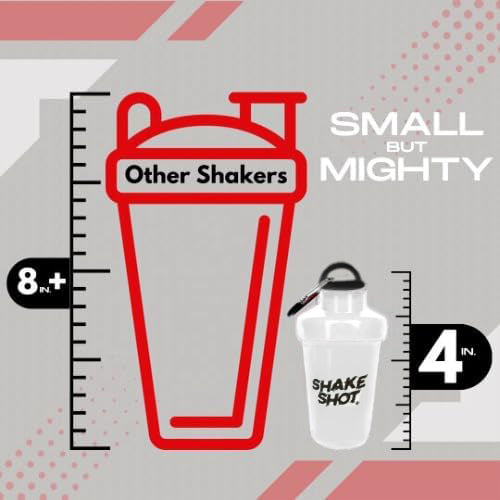 Bote Mini de 4 oz Shake Shot para Pre-entreno y Suplementos con Clip y Bola Mezcladora