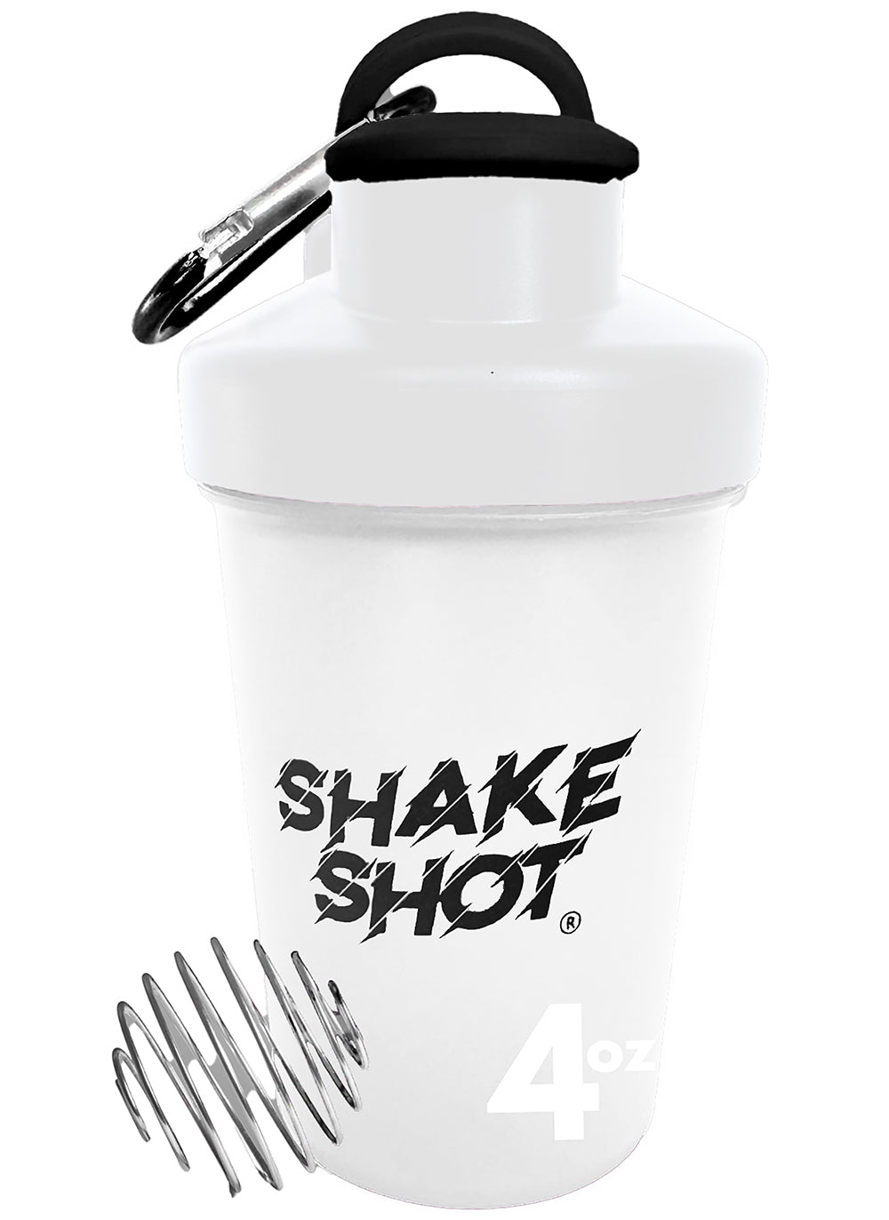 Shake Shot 4 oz White Mini Pre-workout & Supplement Bottle with Clip & Shaker Ball