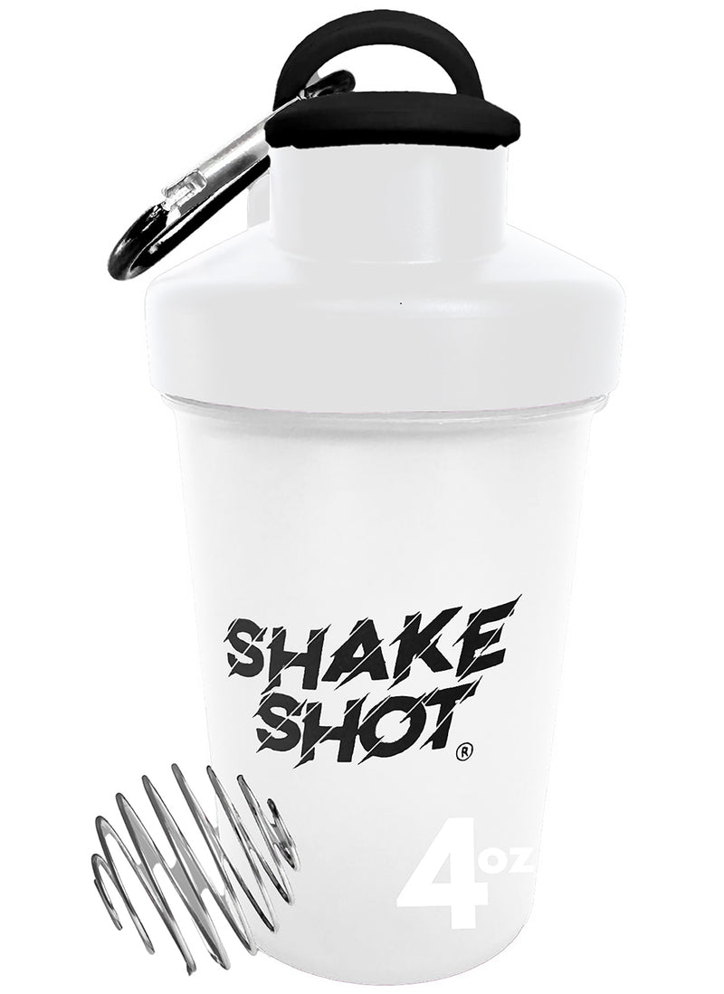 Bote Mini de 4 oz Shake Shot para Pre-entreno y Suplementos con Clip y Bola Mezcladora