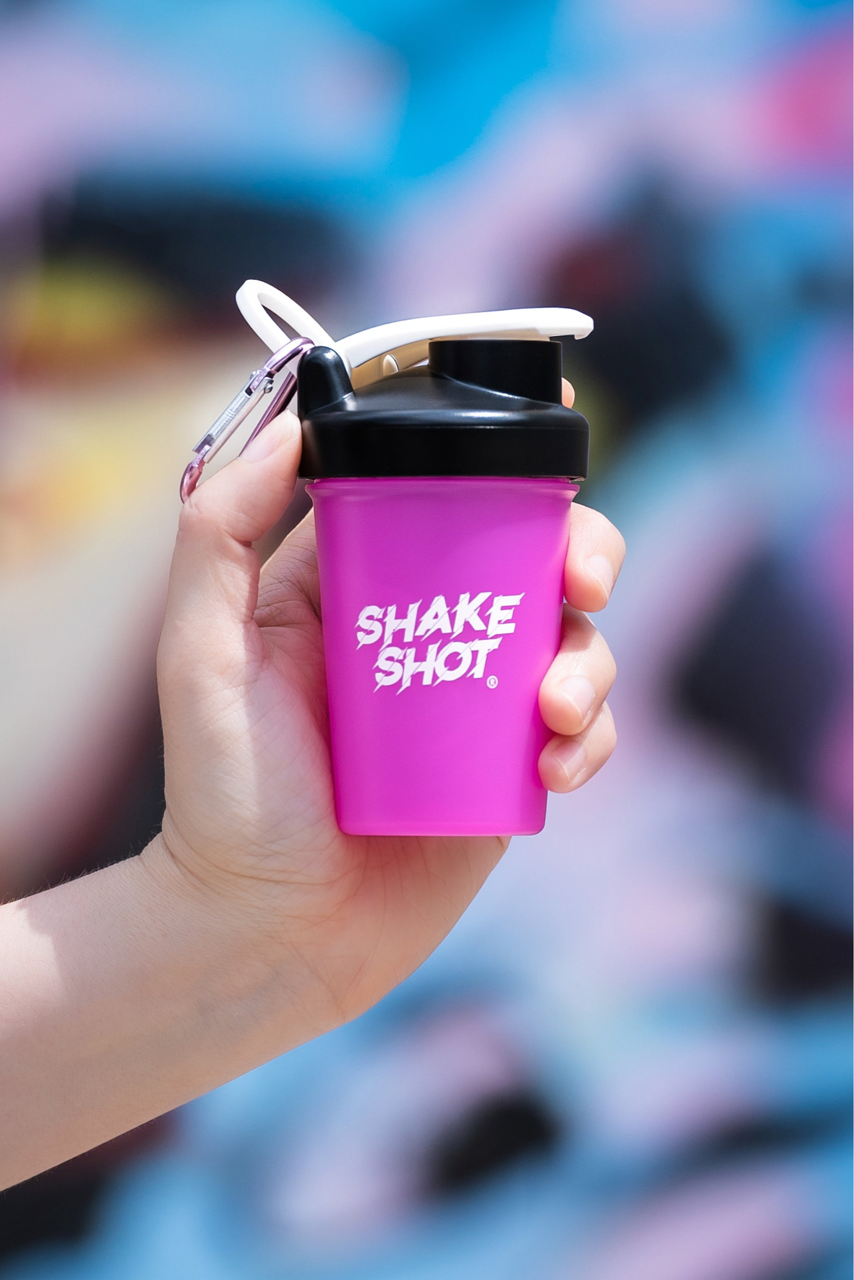 Shake Shot 4 oz Pink/Black Mini Pre-workout, Creatine, Collagen & Supplement Shaker Bottle with Clip & Shaker Ball BPA Free