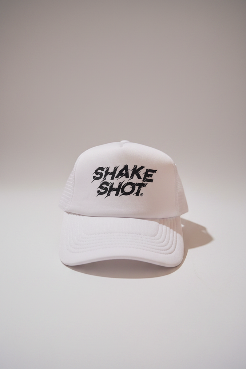 Shake Shot foam trucker hat in white