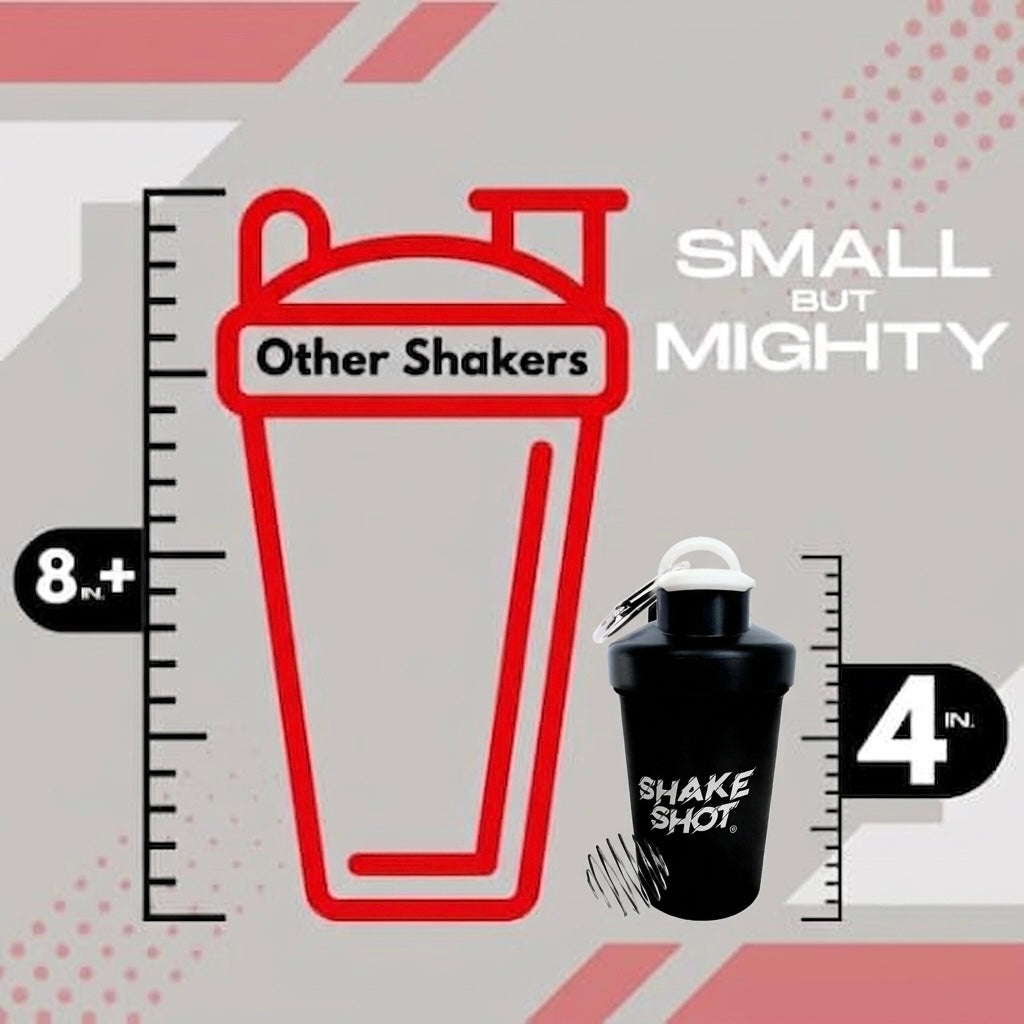 Shake Shot 4 oz Black Mini Pre-workout & Supplement Bottle with Clip & Shaker Ball