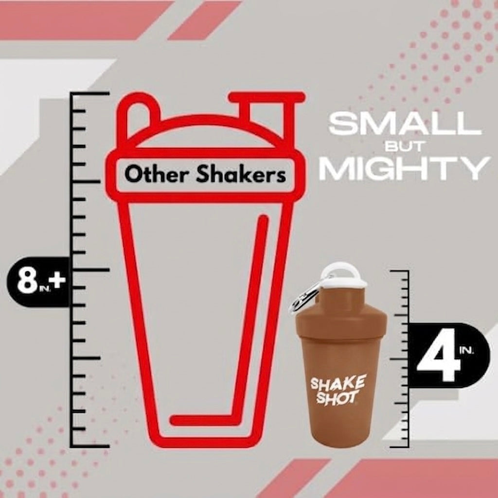 Shake Shot 4 oz Brown Mini Pre-workout & Supplement Bottle with Clip & Shaker Ball
