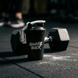 Shake Shot 4 oz Mini Shaker Bottle — Pre-Workout & Supplement Cup with Clip & Shaker Ball, Black