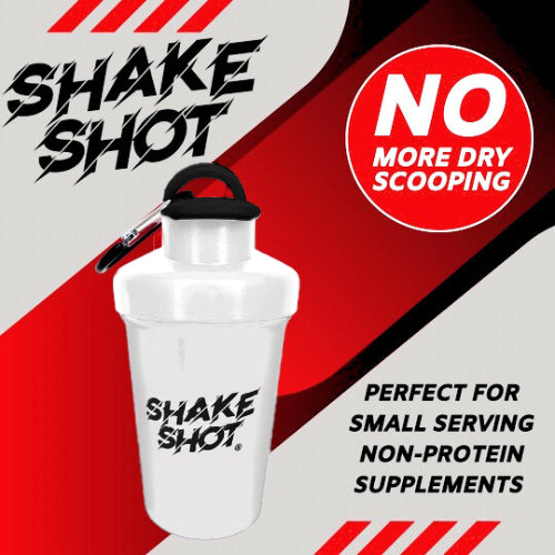 Bote Mini de 4 oz Shake Shot para Pre-entreno y Suplementos con Clip y Bola Mezcladora