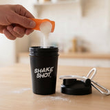 Shake Shot 4 oz Mini Shaker Bottle — Pre-Workout & Supplement Cup with Clip & Shaker Ball, Black