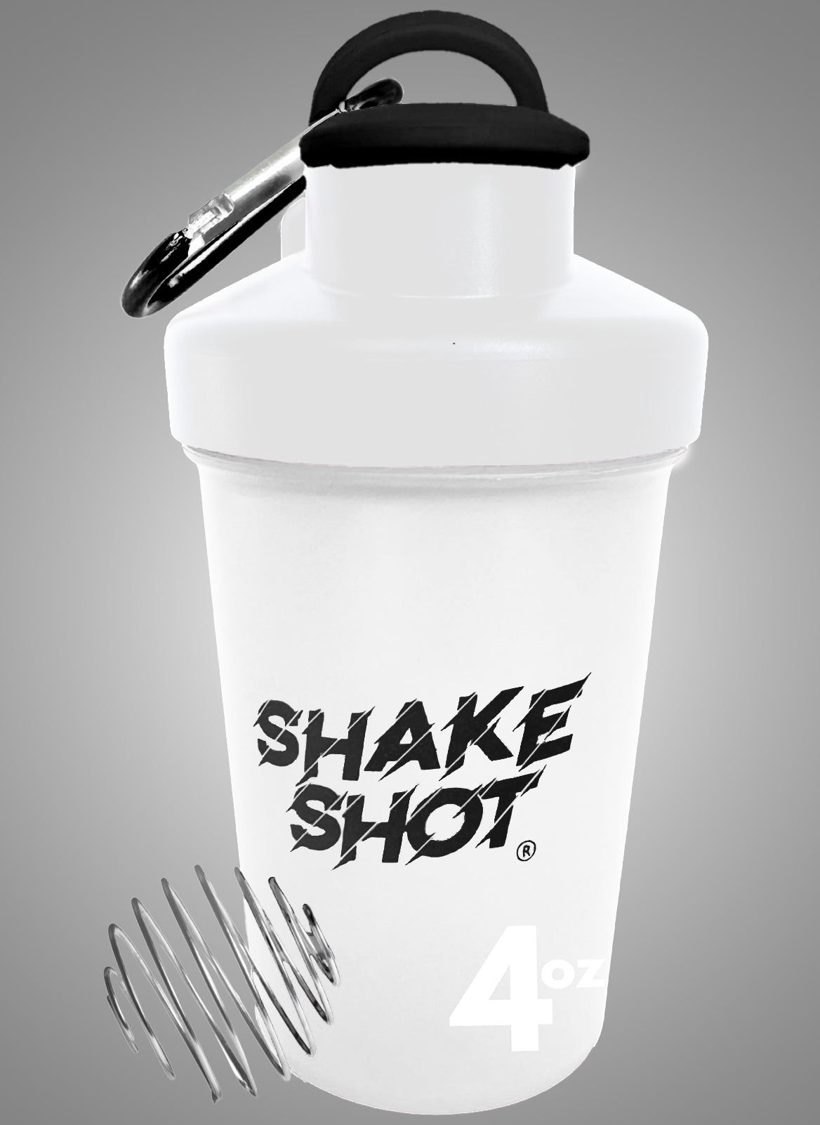Shake Shot 4 oz White Mini Pre-workout & Supplement Bottle with Clip & Shaker Ball
