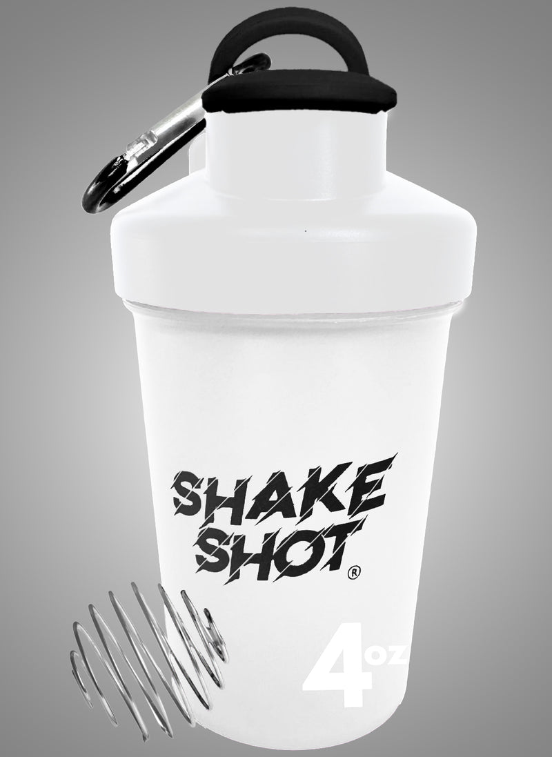 Bote Mini de 4 oz Shake Shot para Pre-entreno y Suplementos con Clip y Bola Mezcladora