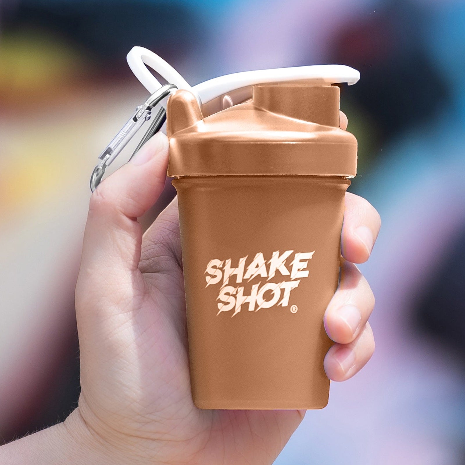 Shake Shot 4 oz Brown Mini Pre-workout & Supplement Bottle with Clip & Shaker Ball