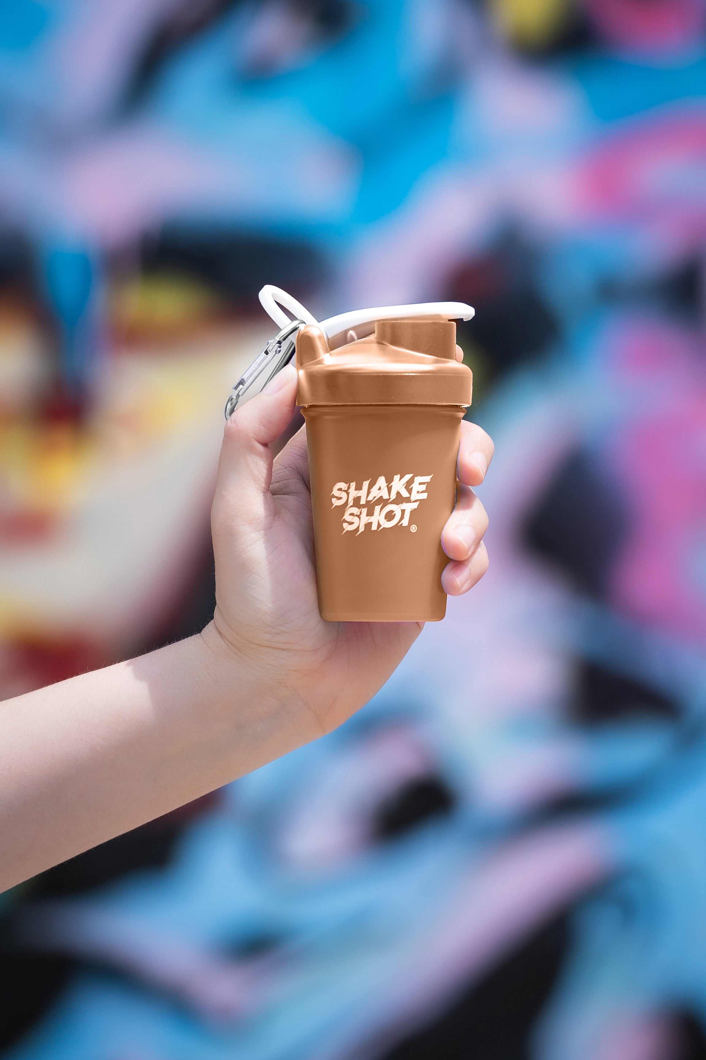 Shake Shot 4 oz Brown Mini Pre-workout & Supplement Bottle with Clip & Shaker Ball