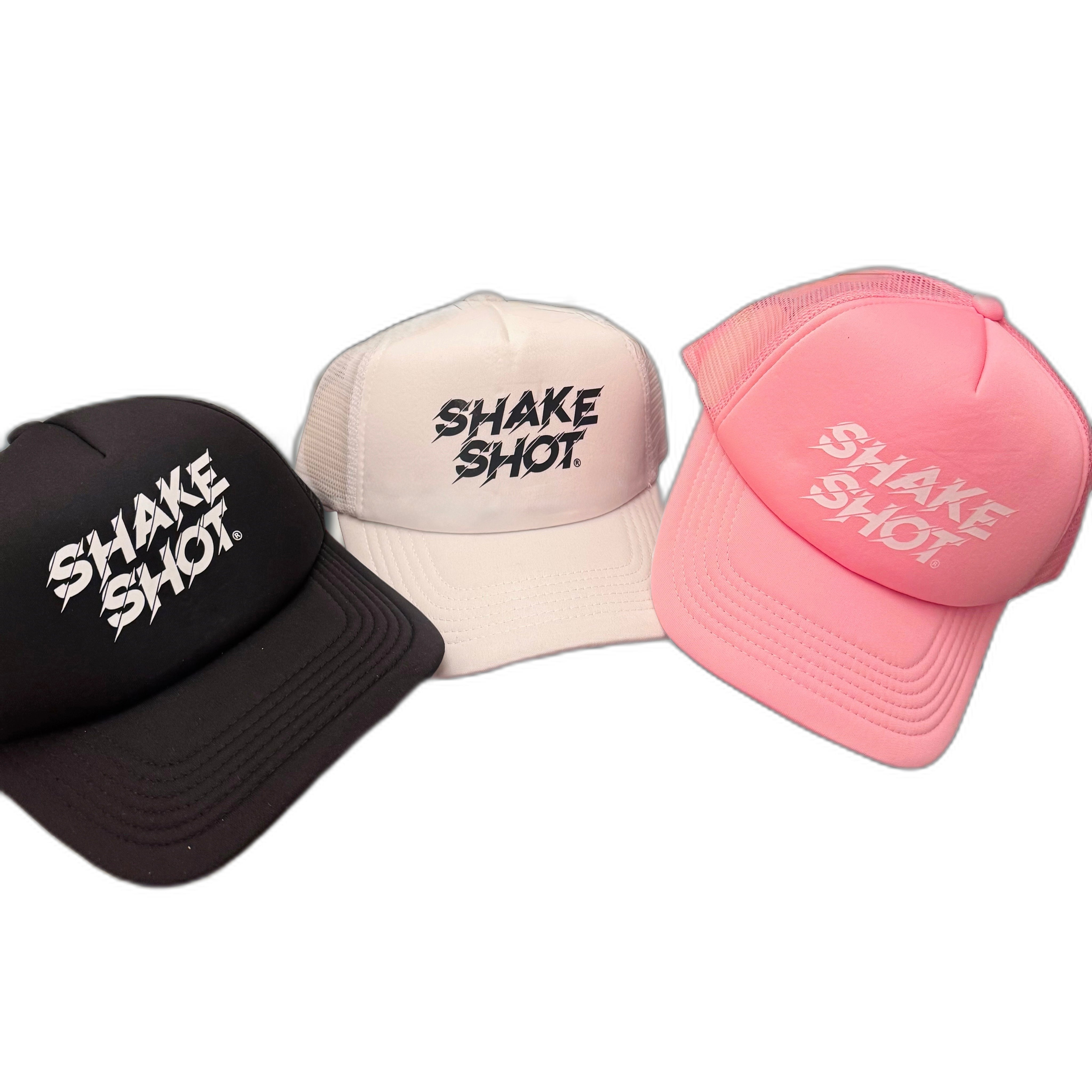Shake Shot Foam Trucker Hats in Black, White and Pink